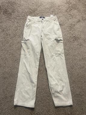 Hollister Cargo Pants Juniors 7 White Corduroy High Rise Dad Straight Leg Casual